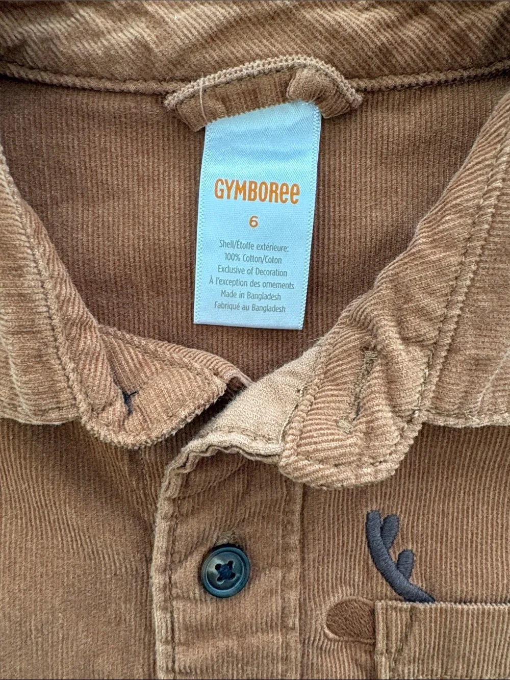 Gymboree Brown Corduroy Button-Down Shirt with Reindeer Pocket